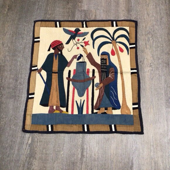 Egyptian Wall Hanging Hand Sewn Applique Textile Art Stitched Vintage - Picture 9 of 10